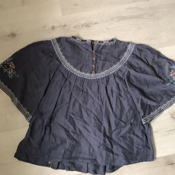 Zara‎ Denim Peasant Embroidered Floral Linen Blend Top Blouse Size Xs - Picture 14 of 14